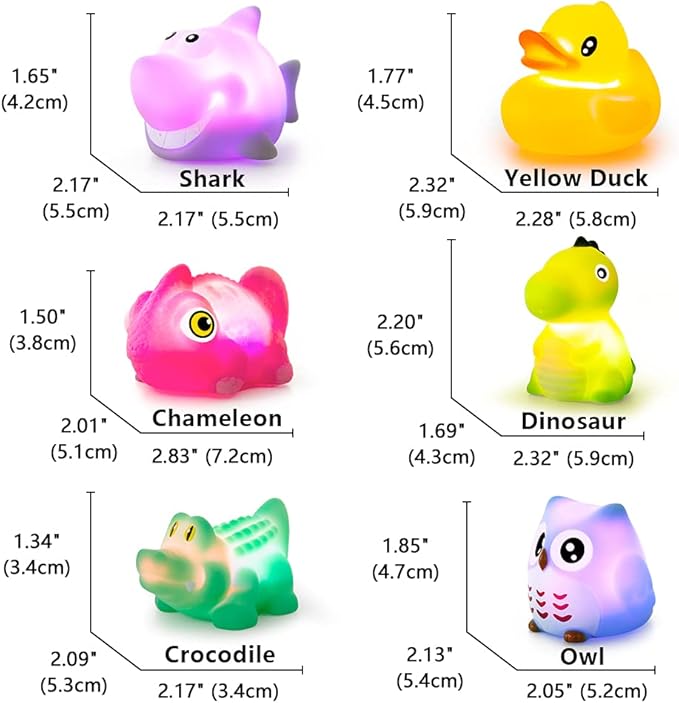 Woby Bath Toys for Toddlers 1-3,No Hole Light Up Bath Toys Baby Bathtub Toys Bathroom Floating Animal Set with Colorful Flashing LED Light for Baby (Funny Forest Animal Style)
