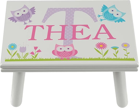 Let’s Make Memories Personalized My Own Name Step Stool - Children’s Step Stool - Sturdy Wood – Non-Toxic Paint, Sealer - Owl Design - Gray - 14’Wx9.25”Lx8.75”H - Ages 3+