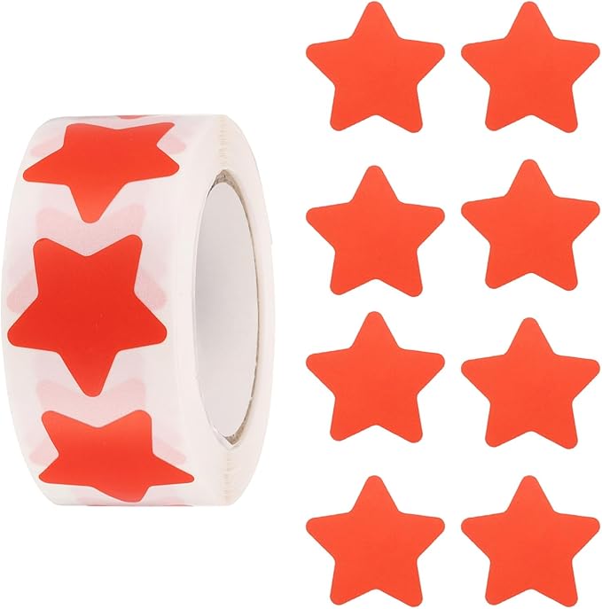PATIKIL Star Stickers Roll 1 Inch(25mm), 500pcs Reusable Self-Adhesive Star Labels for Reward Behavior Chart Teachers Business Decorating Wedding DIY Crafts, Red