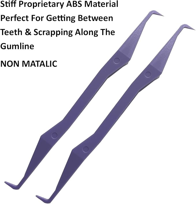 Keyfit Tools PerfectPick Gum Line Tooth Picks Flosser Dental Scraper (2 Pack) Reusable & Double Sided ~Not Small Floss Picks ~ Non Matalic ABS ~Scrape Along Gum Line & Between Teeth Remove Plaque