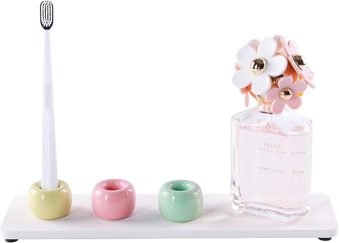 Set of 6 Sleek Mini Ceramics Toothbrush Holder, Small Ceramic Ring, Perfect Size for Bathroom Vanity Countertops