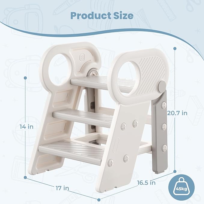 Toddler Step Stool for Bathroom Sink, Adjustable 3 Step Stop for Kids with Handles, Non-Slip Pads, Toilet Stool Potty Training, Kitchen Standing Tower for Bedroom Kitchen Counter Helper