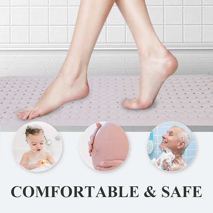 Sheepping Baby Bath Mat Non Slip Extra Long Bathtub Mat for Kids 40 X 16 Inch - Eco Friendly Bath Tub Mat with 310 Big Suction Cups,Machine Washable Shower Mat (Khaki)