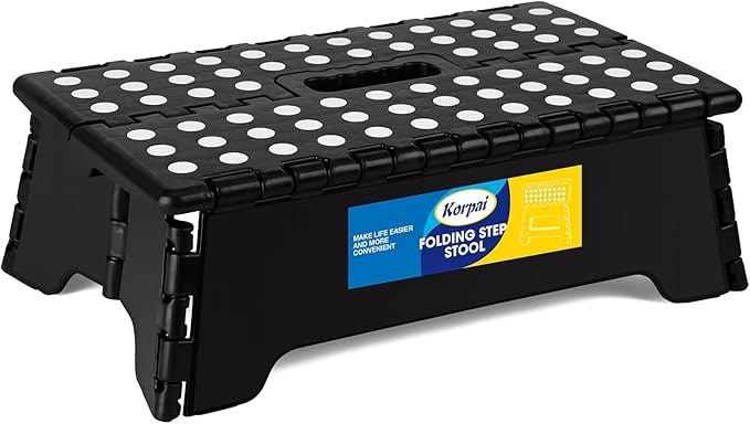 Korpai 5" Folding Step Stool for Adults and Kids 15-Inch Extra Wide Stool Holds Up to 300 lbs,Non-Slip Folding Stools with Handle,Compact Plastic Foldable Step Stool for Bathroom,Kitchen,ect