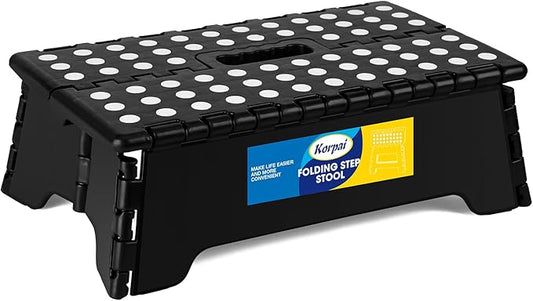 Korpai 5" Folding Step Stool for Adults and Kids 15-Inch Extra Wide Stool Holds Up to 300 lbs,Non-Slip Folding Stools with Handle,Compact Plastic Foldable Step Stool for Bathroom,Kitchen,ect
