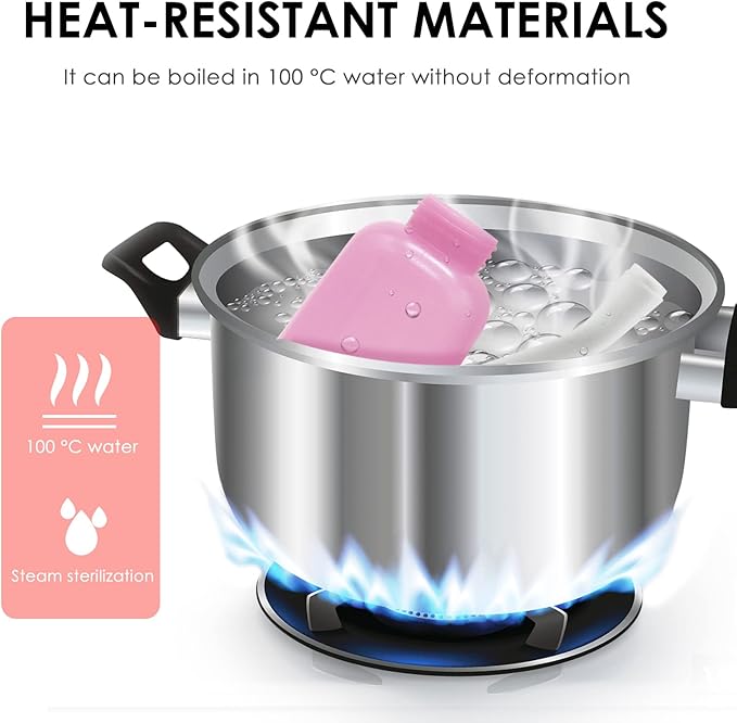 RUFCRIL Peri Bottle, 2-Pack Portable Travel Bidet with Bag, TPE Material Can Be Boiled, 17oz/500ml with 2 Sealing Rings,Essentials for Postpartum Perineal Care,Hemorrhoid Treatment,and Baby(Pink/Blue)