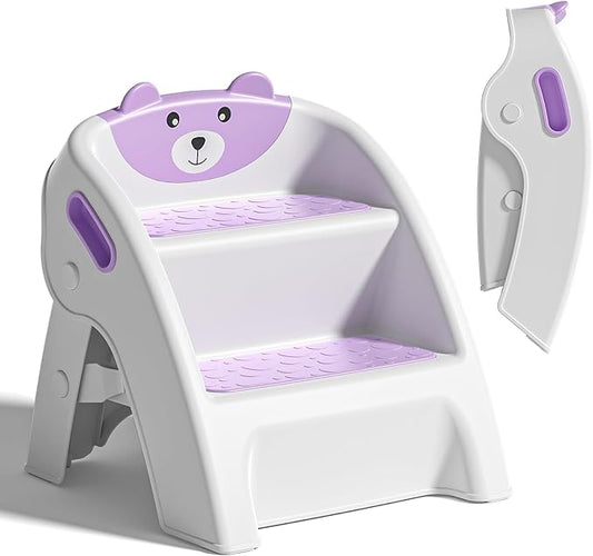 Folding Kids Step Stool for Bathroom and Potty Training,Anti-Slip, Anti-Tip A-Frame Design with 10-Second Setup-Potty 2 Step Stool for Toddlers
