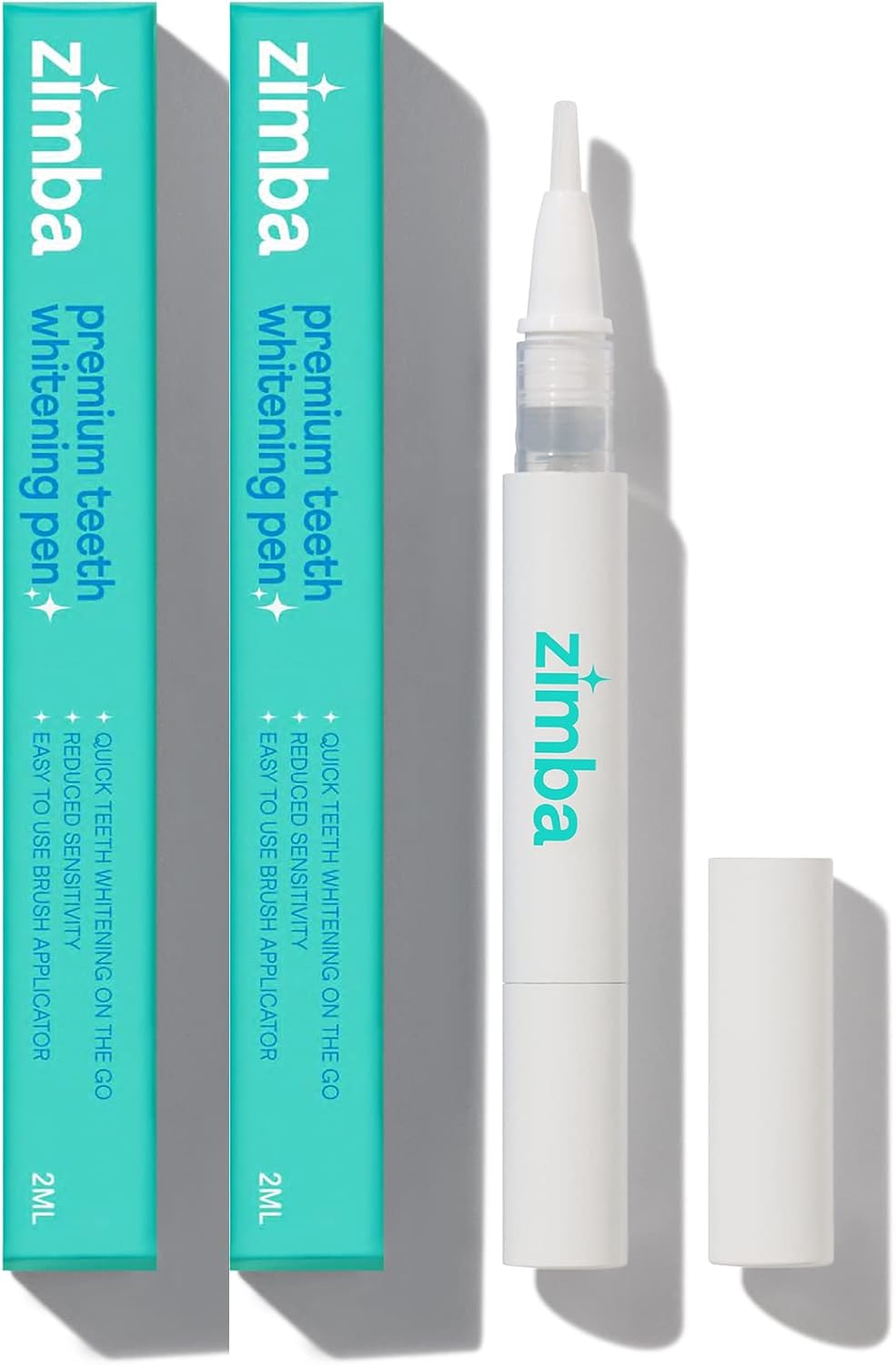 Zimba Travel Teeth Whitening Pen - Effective, Travel-Friendly, and Easy to Use Gel Whitening Pen - Stain Remover and Teeth Whitener for Coffee, Wine, Soda, and Other Stains - 2 mL Per Pen - (2 Pack)