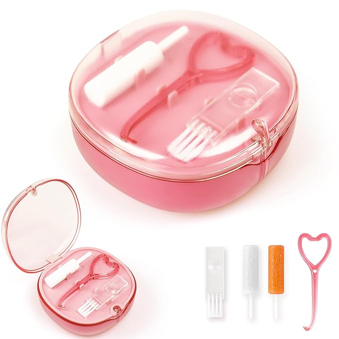Retainer Case, Aligner Cases for Invisalign, Retainer Holder Case with Removal Tools& Aligners Chewies & Brush, Removable Inner Tray Silicone for Easy Cleaning - Pink