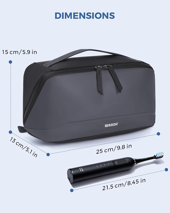 WANDF Toiletry Bag for Men, PU Leather Travel Organizer with Detachable Waterproof Hanging Pouch, Open-Flat Dopp Kit Shaving Bag with Wet Pocket for Travel Toiletries Accessories (Dark Gray)
