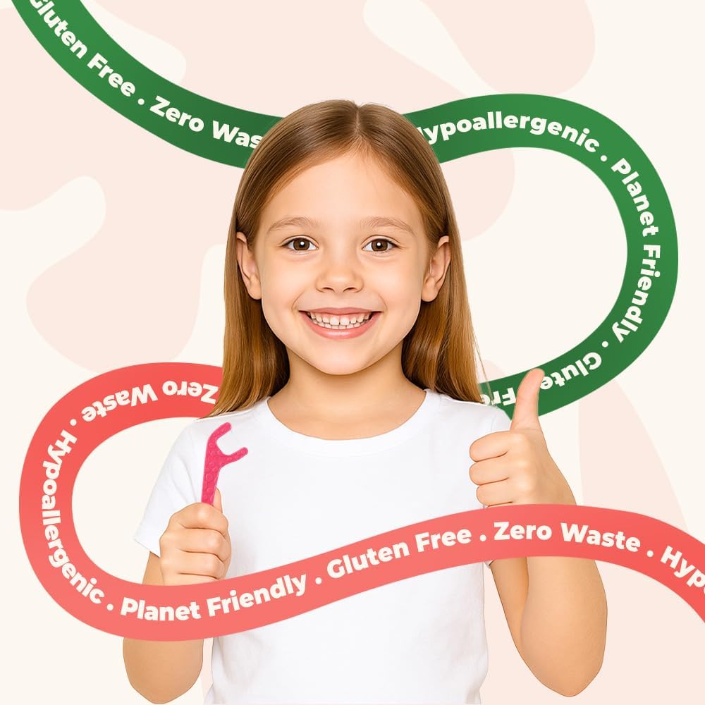 Biodegradable Kids Flossers - Dental Floss Picks for Children | Fluoride & Plastic-Free | Colorful & Fun Animal Floss Sticks | Eco Friendly, Vegan, Natural (Strawberry - 200 Pack)