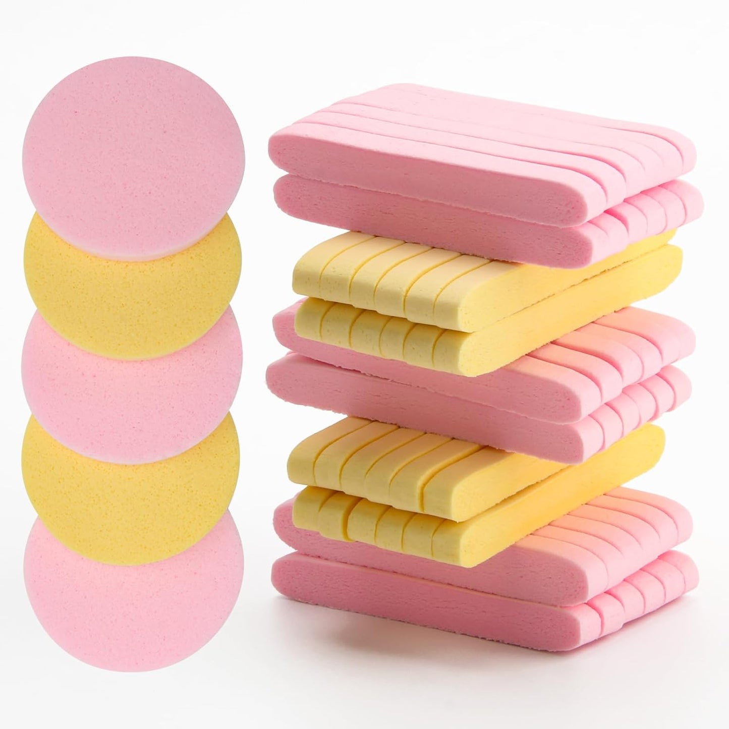 120 Pcs Facial Sponge Compressed, Luxiv Face Cleansing Sponge Estheticians Compressed Makeup Facial Sponge Round Wash Face Sponges for Women Compress Exfoliating Removal Sponge (Pink+Yellow)