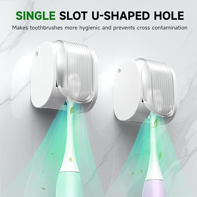 6 Pcs Toothbrush Holders Wall Mounted, Single Slot Design, Shower Self Adhesive Wall Mounted Toothbrush Holder with Cover, Waterproof and Dustproof, Suitable for Bathroom, Family, Travel (Transparent)