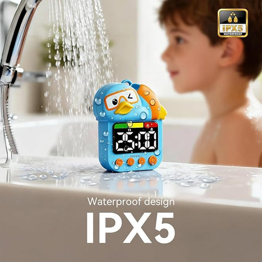 Shower Timer Waterproof Visual Timer for Kids, 99-Min Digital Potty Training Timer for Toddler, Duck-Shaped Bathroom & Kitchen Time Management Tool, Rechargeable, Blue