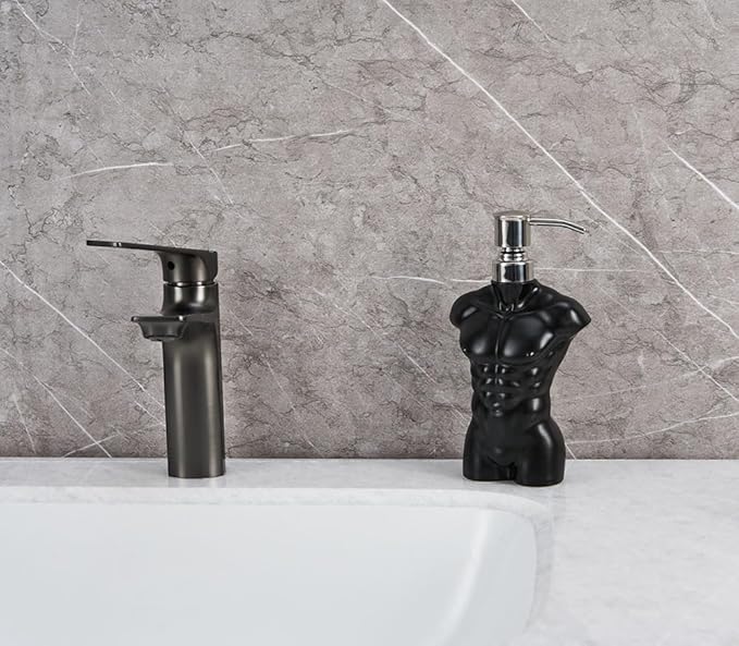 Ceramic Soap Dispenser with 304 Stainless Steel Pump Hand Lotion Liquid Dispenser Refillable for Kitchen and Bathroom Decorative (Matt Black Figure)