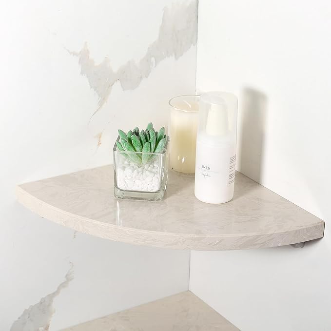 Koville 10'' Natural Marble Shower Corner Shelf for Bathroom, Wall Mounted Stone Corner Shower Caddy 1 Layer, No Drilling, Modern, Polished, Durable, Conical, Bathroom Storage - 1 Item