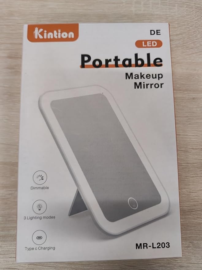 Kintion Travel Makeup Mirror, 6"*4.2" Rechargeable Portable LED Lighted Tabletop Vanity Mirror, 3 Colors Touch Dimmable Compact Mirror for Women Gift, Pink