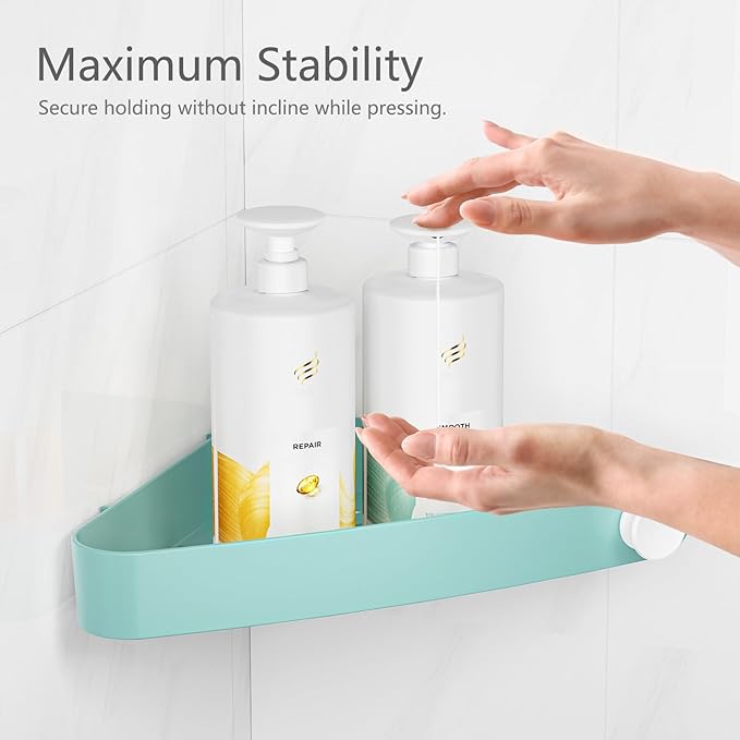 Sotfamily Shower Caddy Corner, 2 Pack Adhesive Corner Shower Shelves for Bathroom Organizers and Storage, Rust Free Plastic Rack for Bathroom Accessories & Decor, Turquoise