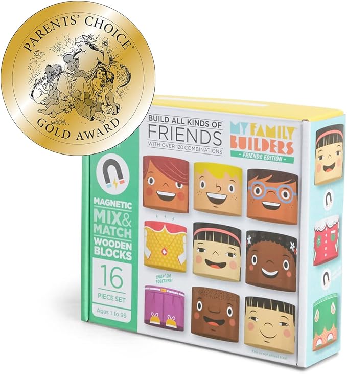 16-Piece Multiracial Magnetic Friends Play Set – Wooden Diversity Building Blocks for Kids – Multi Cultural Dolls for Creative Play & SEL Development – Ages 1+