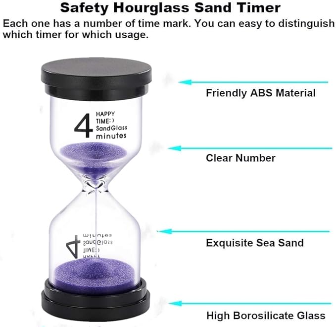 SuLiao Hourglass 4 Minute Sand Timer: Colorful Small Purple Sand Clock 4 Min, Plastic Hour Glass Sandglass for Kids, Games, Classroom, Kitchen, Decoration