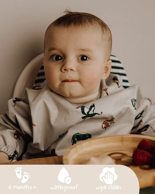 Bubba Bear Baby Bib with Sleeves, Long Sleeve Toddler Feeding Apron Bibs for Eating & Lead Weaning, Mess Proof Full Sleeved