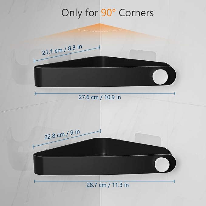 Sotfamily Shower Caddy Corner, 2 Pack Adhesive Corner Shower Shelves for Bathroom Organizers and Storage, Rust Free Plastic Rack for Bathroom Accessories & Decor, Black