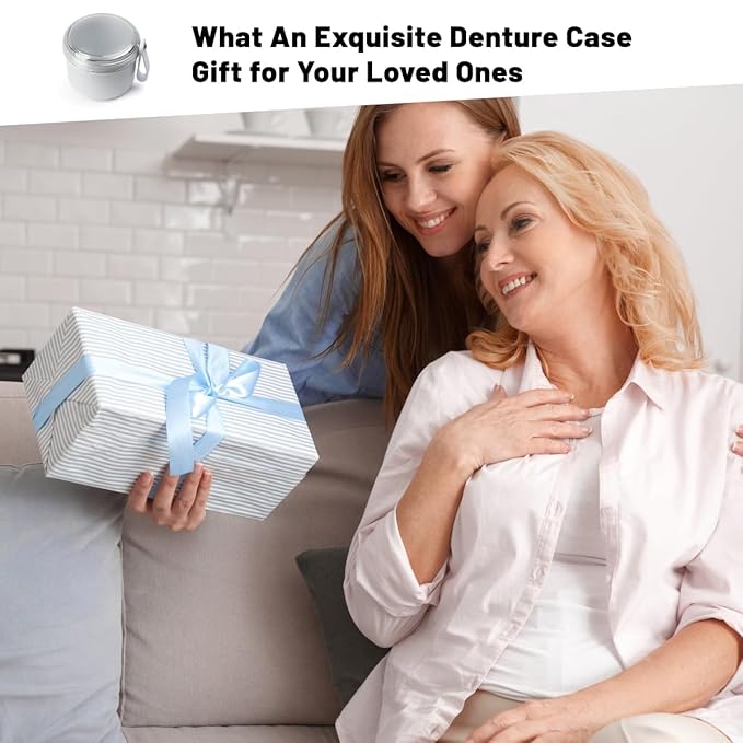 Leak Proof Travel Denture Bath Case for Full Dentures, Denture Cups for Soaking Dentures, Denture Container Cups with Brush for Dentures, Aligner, Retainers, Mouth Guard (Gray)