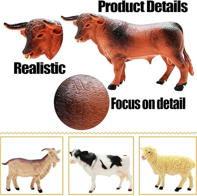 BOLZRA Farm Animal Figurines, Realistic Plastic Animals Toys with Fences Building Blocks, Farm Figures Playset Educational Christmas Birthday Gift for Kids & Toddlers, 53 PCS