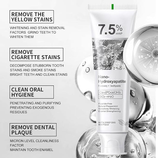 7.5% Hydroxyapatite Toothpaste(2PCS), Fluoride Free Toothpaste, Gentle Mint for Advanced Enamel Protection & Strengthening, Appropriate for Sensitive Teeth - Adult, Kids