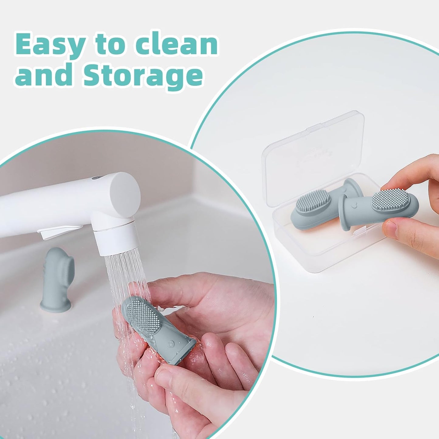 BumbleBee Silicone Baby Finger Toothbrush, Oral Cleaning & Teething Brush for Infants & Toddlers, 0 Months+, 2 Count with Travel Storage Case - Misty Blue