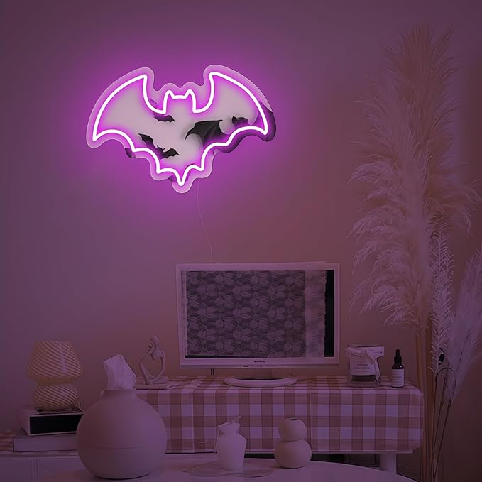 LED Mirror Neon Lights Light Up Dressing Mirror Cat/Shine Heart/Bat/Butterfly Shape Neon Mirror Sign for Modern Home Girl Room Bathroom Salon Wall Art Decor Gift For Girlfriend USB Powered