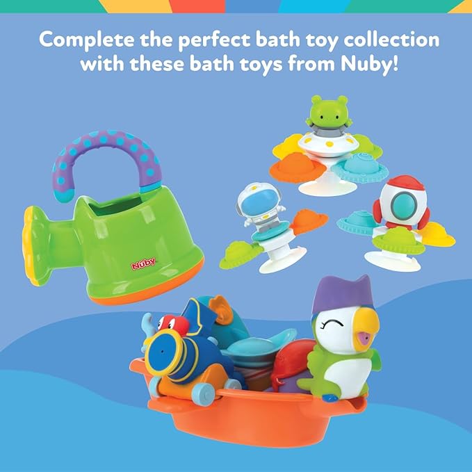 Nuby Floating Octopus with 3 Hoopla Rings - Baby & Toddler Bath Toy - No Hole Design Keeps Moisture Out - Fine Motor Skills - 18+ Months - Great Baby Pool Toys