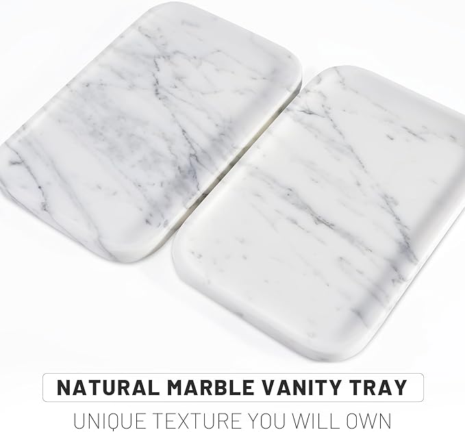 Arabescato Marble Vanity Tray - Decorative Organizer for Bathroom Countertop, Dresser, Kitchen Sink