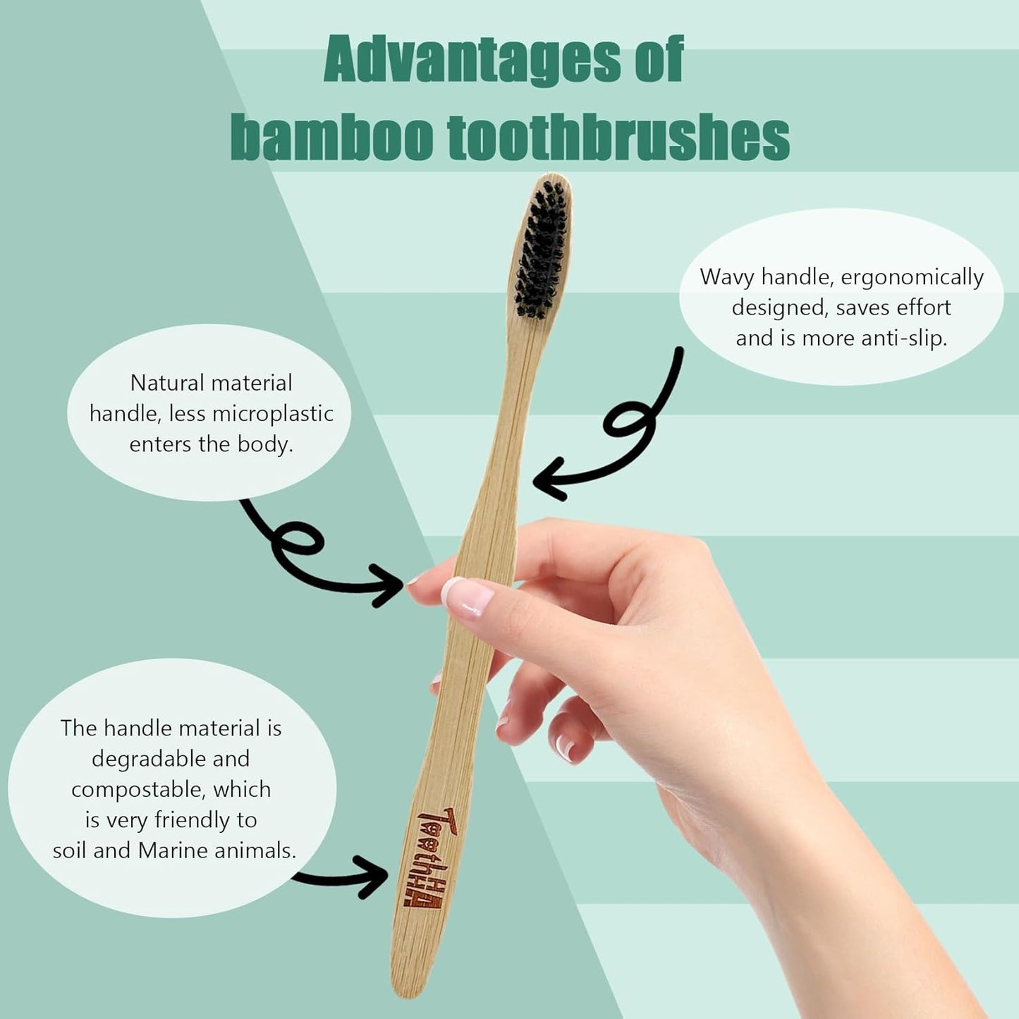 Bamboo Toothbrushes, Medium Bristles BPA-Free Bristles Toothbrushes for Adults - Eco-Friendly, Natural Wooden Toothbrush 4 Pack