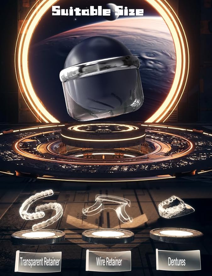 AARAINBOW Retainer Cleaner, Clear Denture Case, Large Denture Bath Box with Strainer Basket, Retainer Storage Soak Container for Travel, Mouth Guard Cleaning Case Braces Holder Cup (Blue)