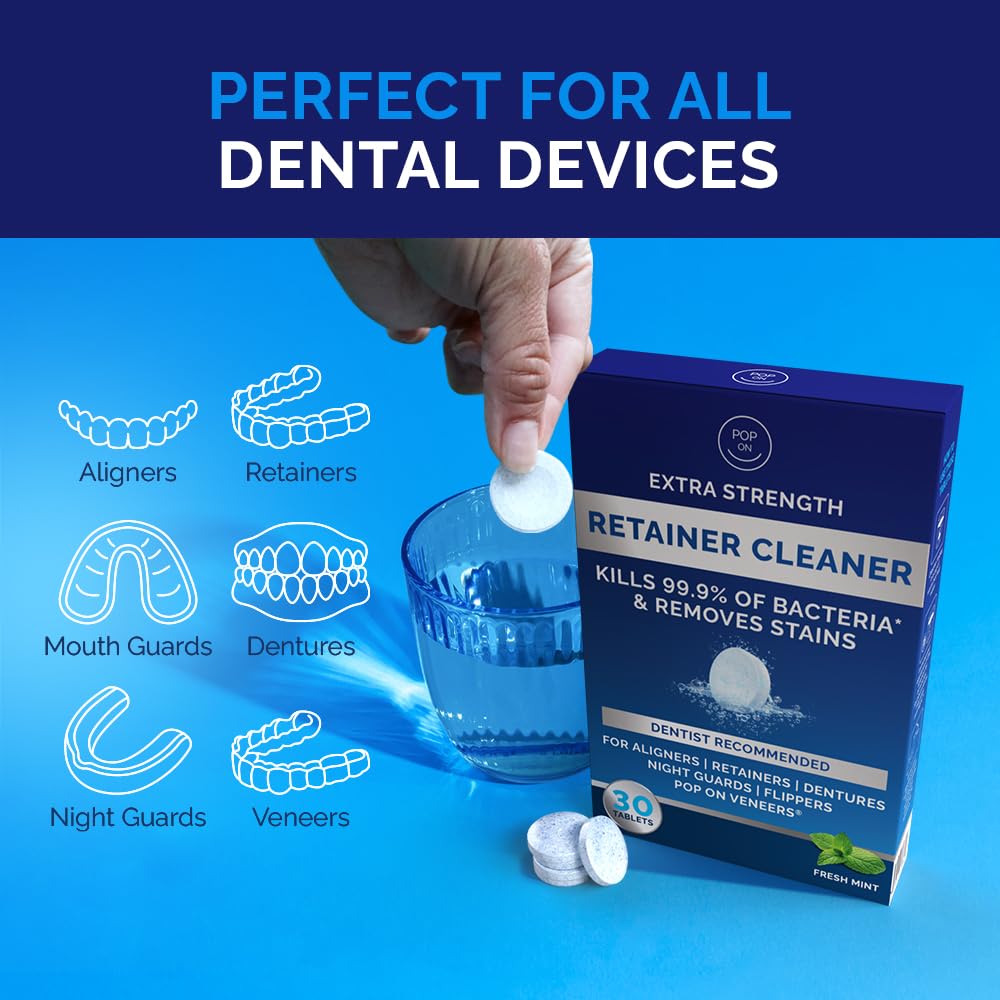 Retainer Cleaner Tablets for Invisalign Approved for Ultrasonic Cleaners - 30 Denture Cleaning Tablet for Aligners, Night Guard, Mouth Guard - Denture Cleaners Tablet 1-Month Supply