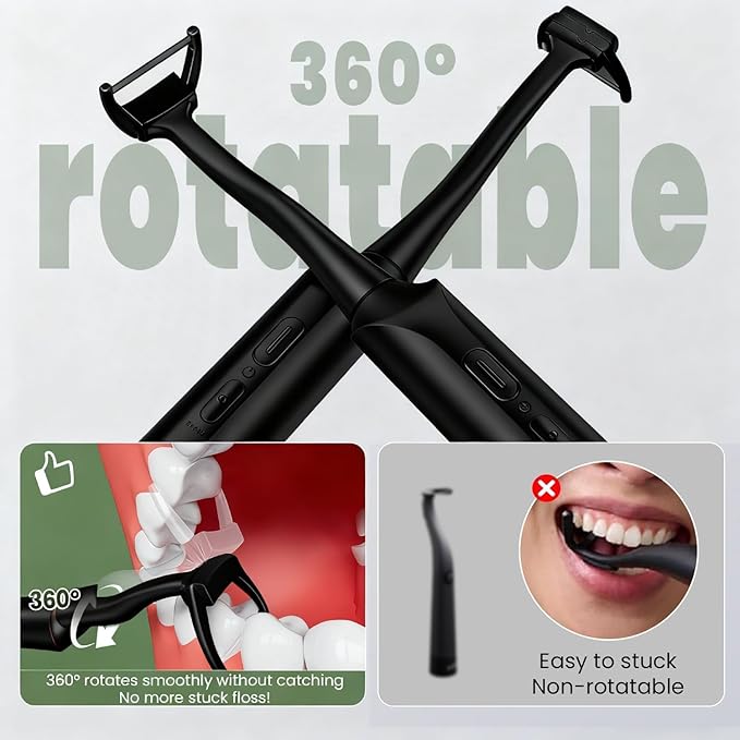 Electric Flosser for Teeth, Water Flosser Alternative with 5 Speeds + 54 Refill Heads, 5X Cleaning & 60 Day Battery Life, Oscillation Gliding for Sensitive Gum Care, Dentist Recommended -Black