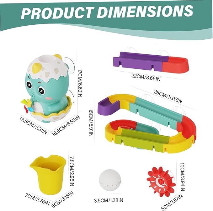 Baby Bath Toys Cute Water Slide Dinosaur Bath Toys with Cup, DIY Track & Balls, Educational Interactive Toy Slide for Baby 3 4 5 6 Shower, Toddler