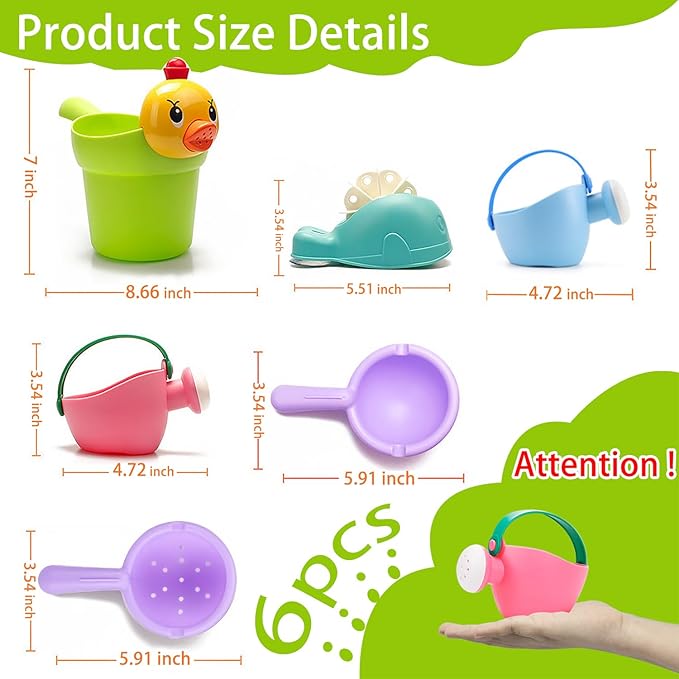 Bath Toys for Toddlers 1-3, NO Hole 6pcs Toddler Bath Toy for 1 2 3 Duck Watering Can Outdoor Garden Beach Water Pool Toys for Baby Toddler Age 1-4 Water Table Toy for Kids 2-4 Bathtub Gift