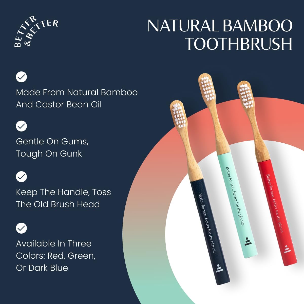 Better & Better Natural Bamboo Toothbrush for Kids | Extra Soft Bristle Toothbrush | 100% Plant-Based | Reusable Handle, Replaceable Brush Head | Eco-Friendly, Zero Plastic (Green)