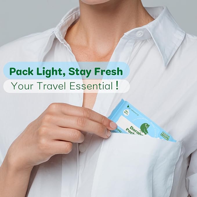 Flushable Wipes Travel Size, 99% Water Mini Wet Wipes for Sensitive Skin, Hypoallergenic & Unscented On The Go Pocket Wipes, 48 Count (8 Packs of 6)