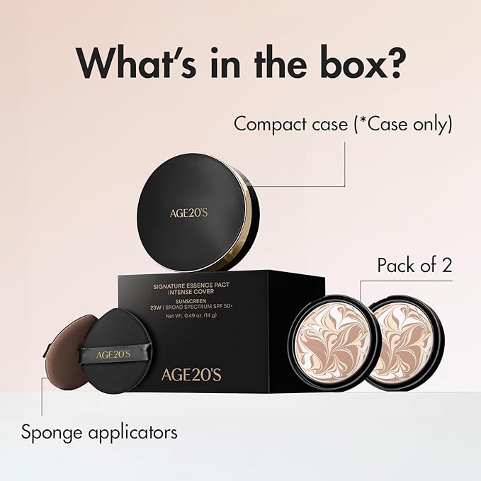 AGE20'S Signature Essence Pact SPF 50+ | Pack of 2 | 21 Light Beige | Cream Foundation, Dewy Finish, Natural Coverage | Korean Cushion Foundation