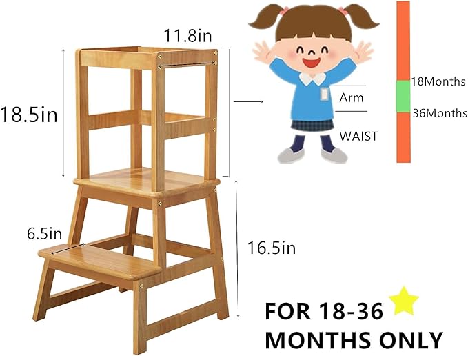 Kitchen Step Stool for Kids and Toddlers with Safety Rail, Kids Step Stool Standing Tower Learning Stool for Bathroom& Kitchen