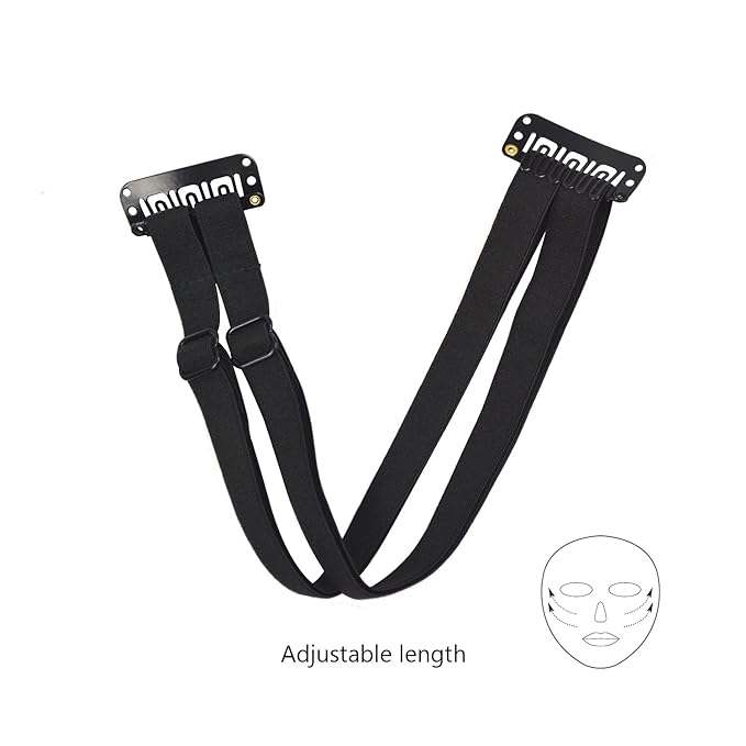 2 Pcs Facelift Bands with Clips Invisible Face Stretching Lifting Strap Adjustable Elastic Band Face Slimming Band (24cm Black Double Bands)