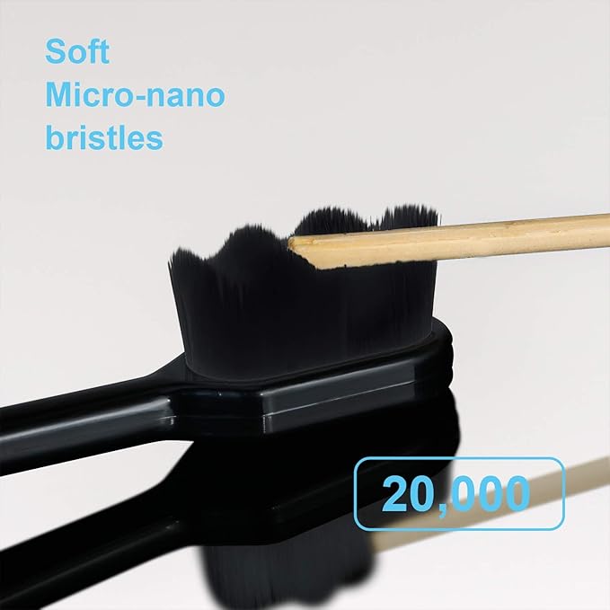 Patelai 8 Pcs Extra Soft Toothbrush Micro Nano with 20, 000 Ultra Soft Bamboo Charcoal Bristles for Adult, Sensitive Gum, Brace and Gum Recession(Black, White Handle with Black Bristle)