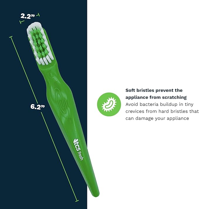 Soft Bristle Denture Brushes (Pack of 6) Dual Head Denture Brush for Dental Appliances - Dental Brush with Handle and Two Heads for Dentures, Retainers, Partial Dentures, Aligners, Mouthguards