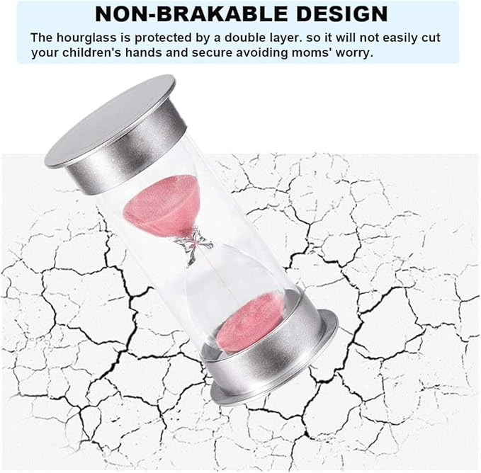 Hourglass Sand Timer 5 Minute: Silver Plastic Sand Clock 5 Minutes, Hour Glass Sandglass Timer for Kids, Games, Classroom, Kitchen, Decoration (5 Min, Pink Sand)