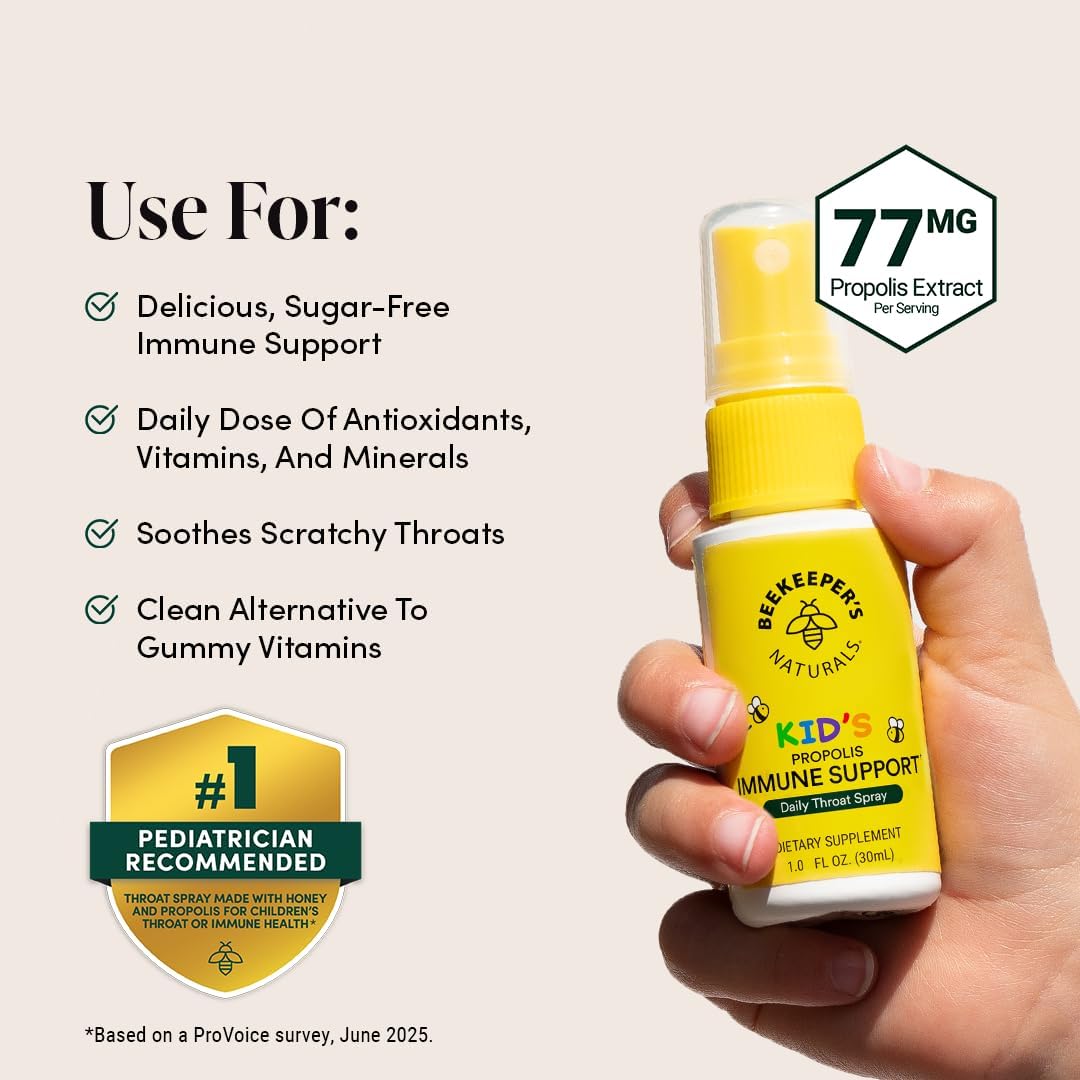 Kids Propolis Throat Spray - Natural Immune Support & Sore Throat Relief - by BEEKEEPER'S NATURALS - Has Antioxidants & Gluten-Free (1.06 oz) Pack of 1 (Kids)