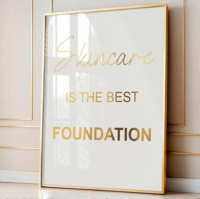 NATVVA Skin Treatment Canvas Painting 3 Pieces Skincare Is The Best Foundation Prints Wall Art Pictures for Beauty Salon Esthetician Decor with Wooden Inner Frame