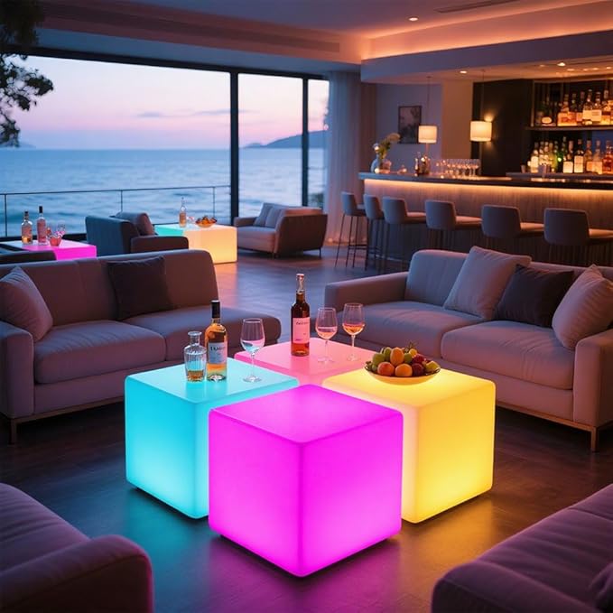 20-in LED Cube Chair, Dimmable RGB Color Changing Light Cubes w/Remote, Versatile Large LED Cube Seat, Rechargeable Light Table Waterproof Outdoor Floor Lamp, Ideal Home Garden Patio Pool Party Decor